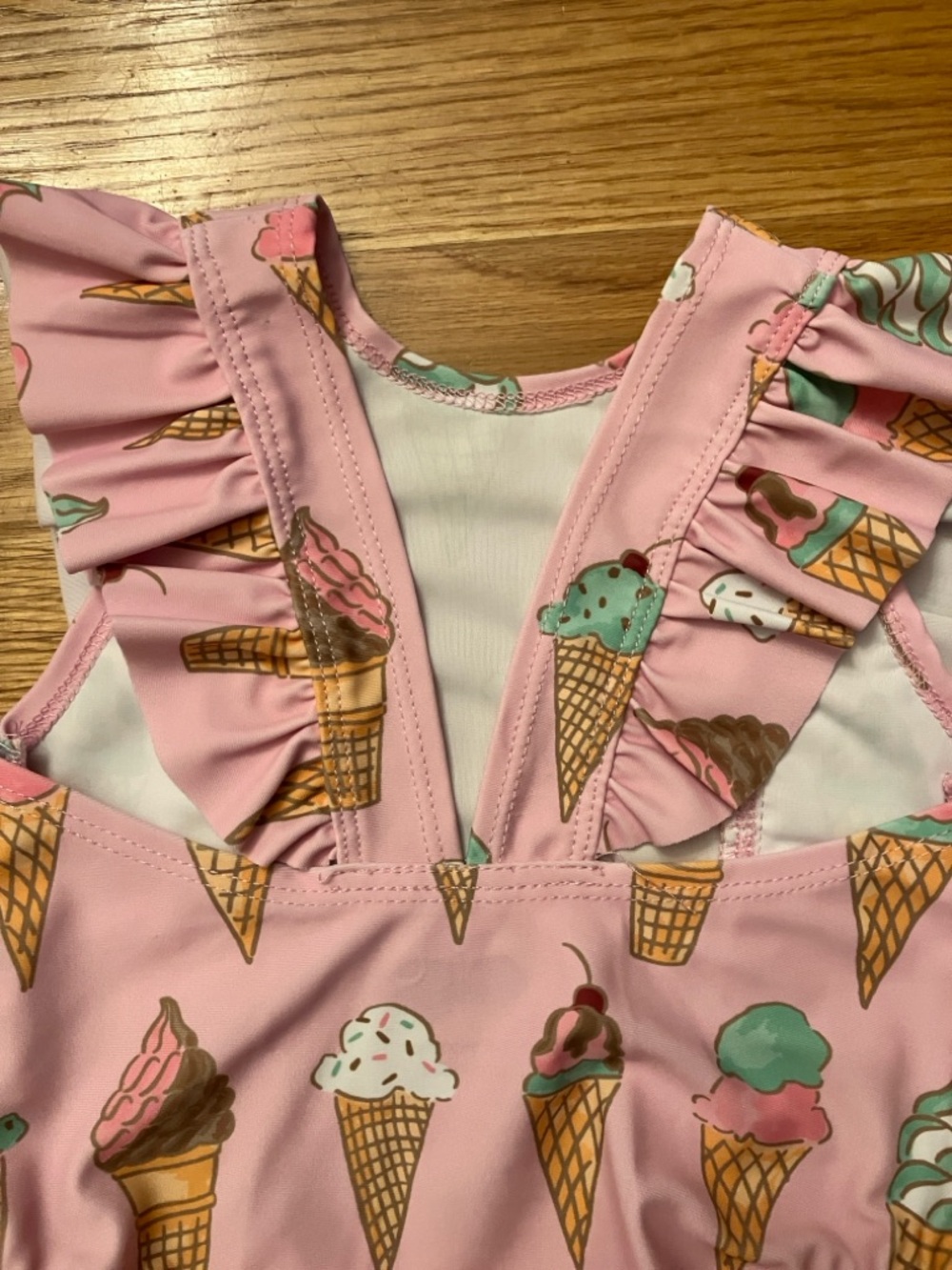 MudPie 3-6 month baby/toddler Pink Ice Cream cone One-Piece Swimsuit w/ headband - Picture 4 of 7